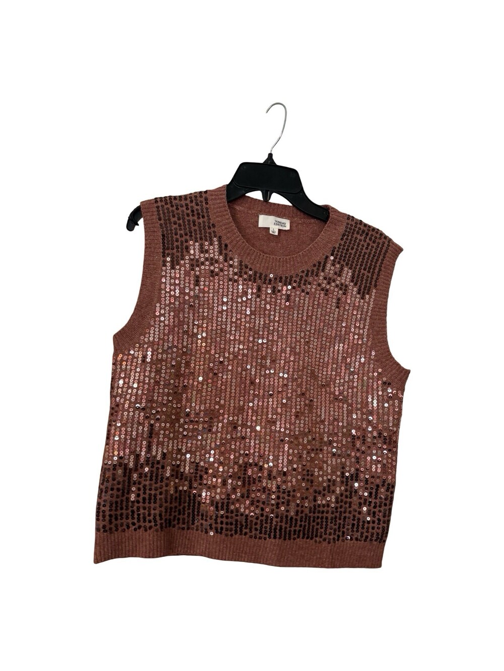 Sunday Edition Sweater Vest Sequin Size Large Dusty Rose Pink